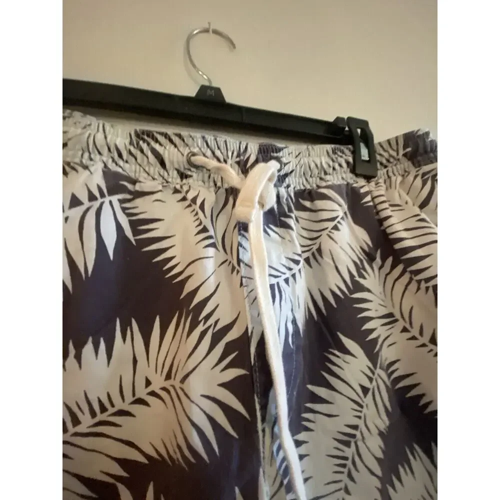 Men’s J.Crew Mercantile Flex Blue Tropical Floral Swim Trunks Shorts Sz MED 7”‎